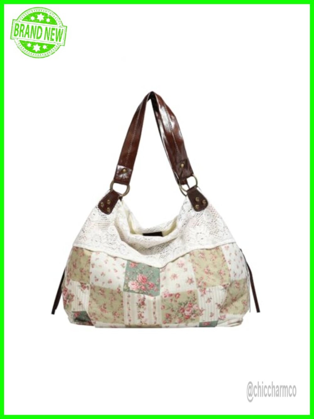 Vintage Lace Floral Hobo Shoulder Bag Cottagecore Tote Fits 11" Laptop